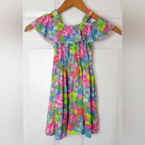 Tropical Floral Kids Dress - Blue, Pink, and Green